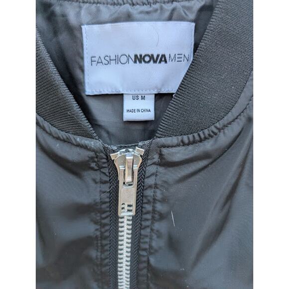 FASHION NOVA MEN- black men's zip-up jacket sz Medium Bomber jacket - Picture 2 of 8